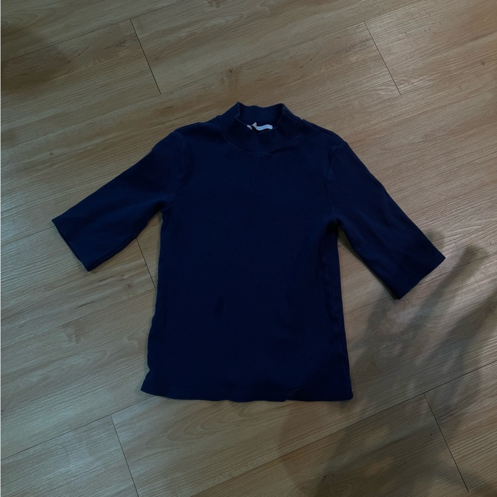 Zara Basics Top High neckline and mid arm sleeve Size: S Color: Navy